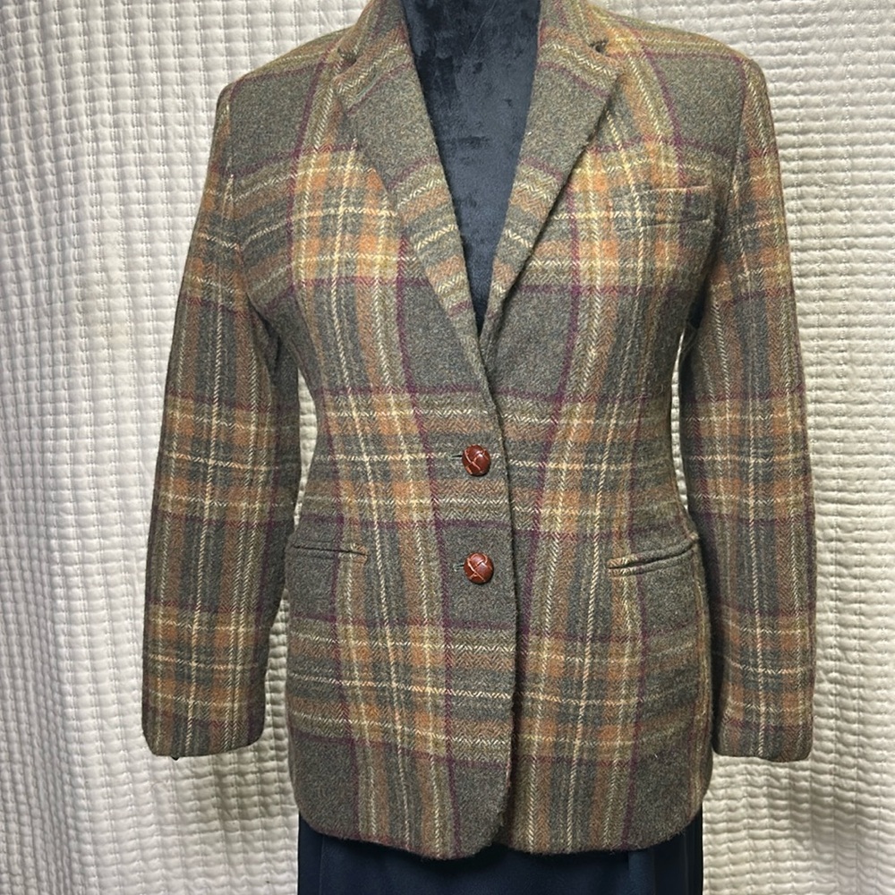 Ralph Lauren Blazer Brown Wool Tweed Plaid Elbow Patches‎ SIZE 8P